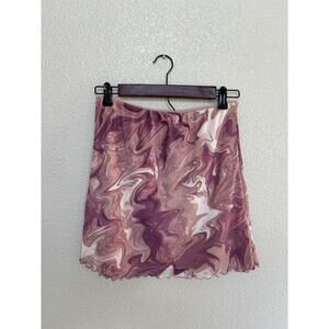 Urban Outfitters pink marble mesh mini skirt M ruffle festival rave summer fairy